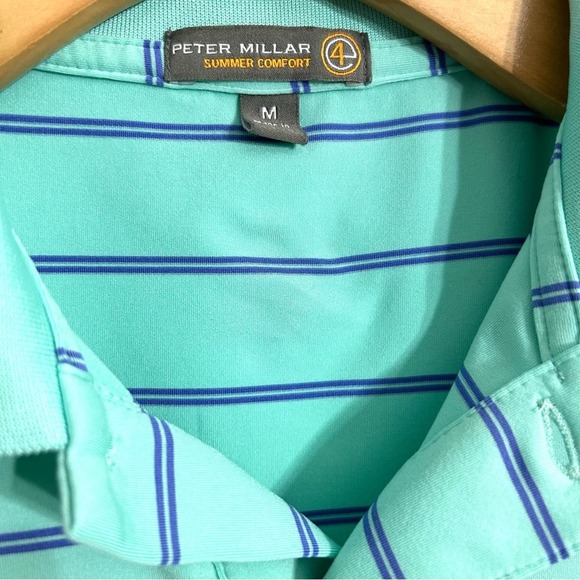 Peter Millar Summer Comfort E4 Performance Polo Shirt Aqua Blue Golf EUC size M - Picture 6 of 9